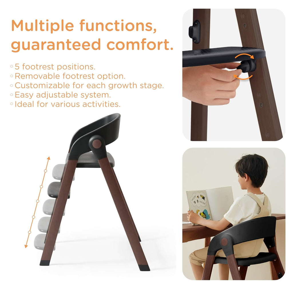 Foldable Baby High Chair for Family (Black& Wood-Printed Metal) | Portable High Chairs for Babies and Toddlers with