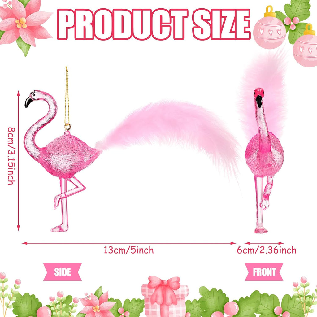 Pink Flamingo Christmas Ornament Hanging Flamingo Pink Xmas Ornaments Gifts Decor - Set of 6