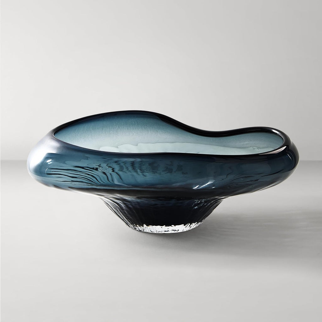 Inspired Handblown Glass Calla Decorative Bowl, Blue