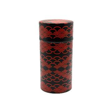 Japanese Tea Canister Tin KAMAKURABORI Nami(Wave) Pattern/Double Lid/Japanese Washi Paper Pasted /200g Tea