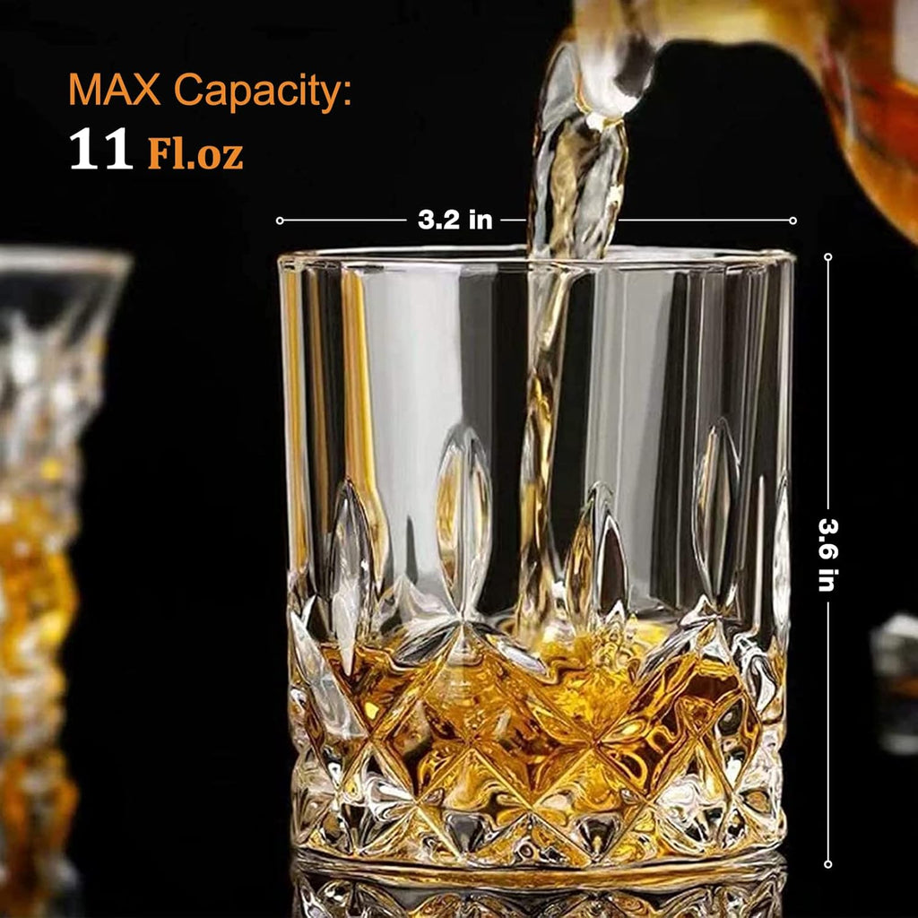 Crystal Whiskey Glasses Set of 8(Buy 6, get 2 Free), 11 OZ Old Fashioned Whiskey Glasses, Bourbon Cocktail Rocks