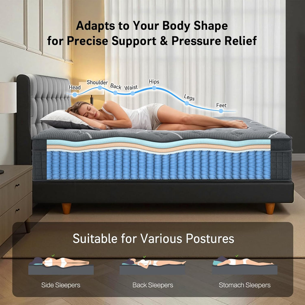 King Size Mattress, 12 Inch King Mattress in a Box,Hotel-Level Luxury Hybrid Cooling Gel Memory Foam Upgraded Pocket