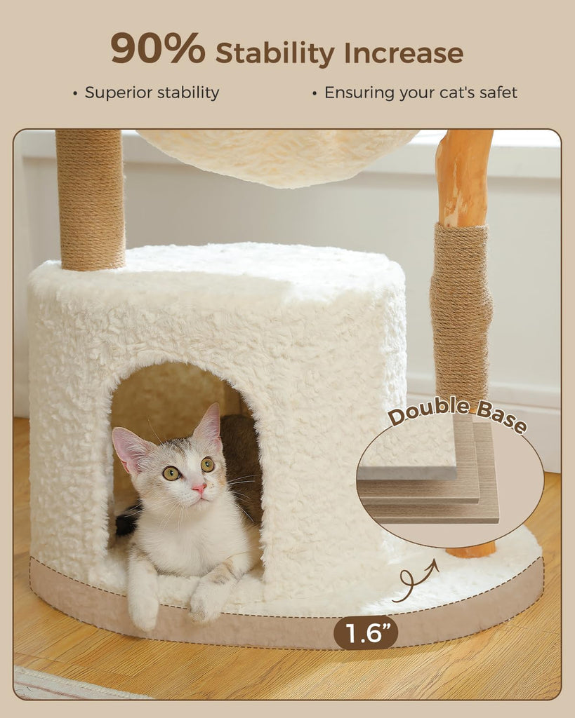 Modern Cat Tree for Large Cats, Wood Cat Tower for Indoor Cats, Real Branch Luxury Cat Furniture with Super Large