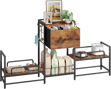 Dog Feeding Station with Drawer, 2 Elevated Bowl Stands & Large Dog Food Storage for 2 Dogs, Height Adjustable Pet