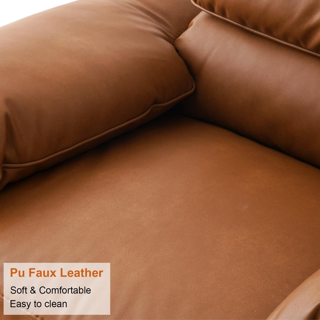 3‐Piece Faux Leather Sofa Set, Mid‐Century Furniture, Brown, 3+1+1