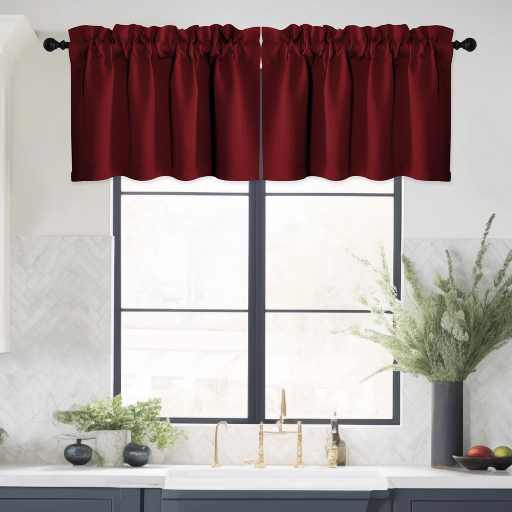 4 Panles Red Blackout Kitchen Valances for Christmas Rod Pocket