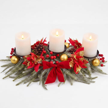 30 Inch Christmas Table Centerpiece with 3 Candle Holders