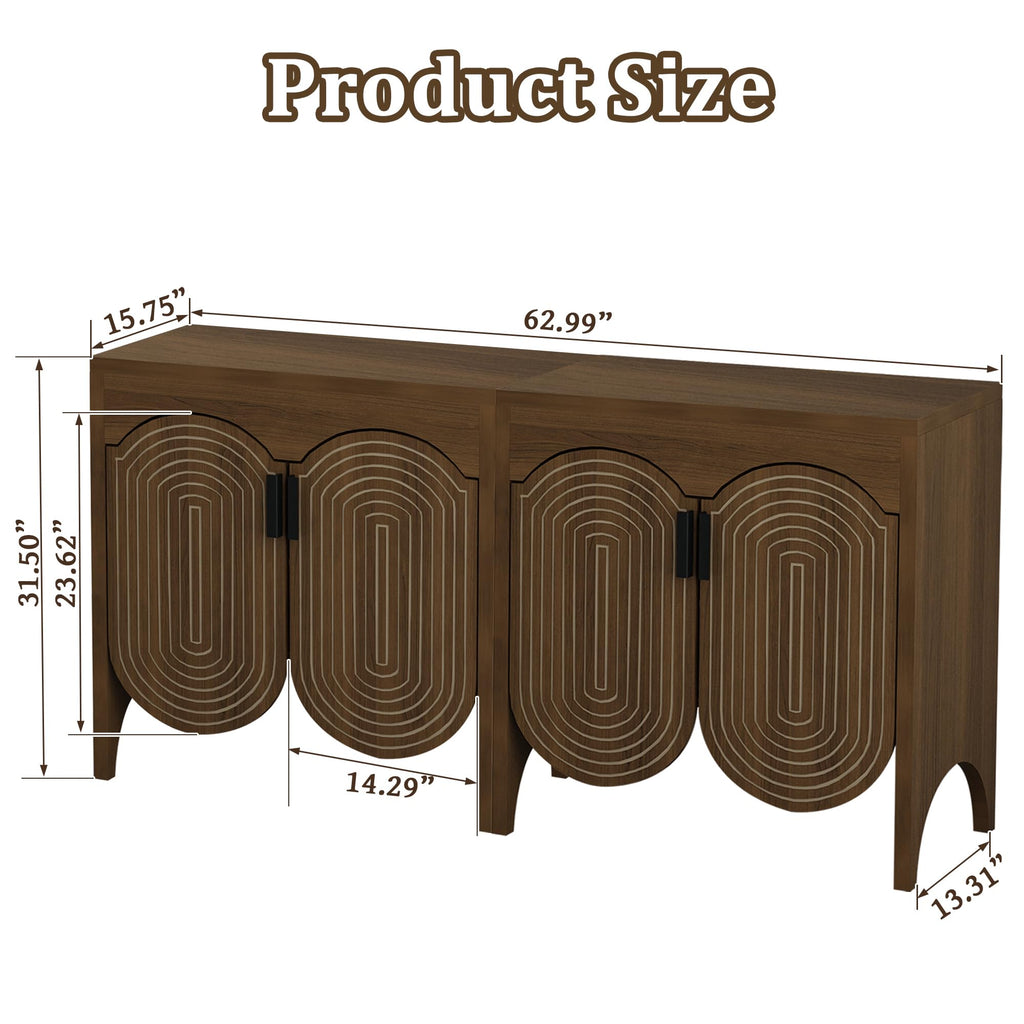 Fluted Sideboard Cabinet with Storage, Buffet Cabinet with Adjustable Shelves, Accent Storage Cabinets with Carved Arc
