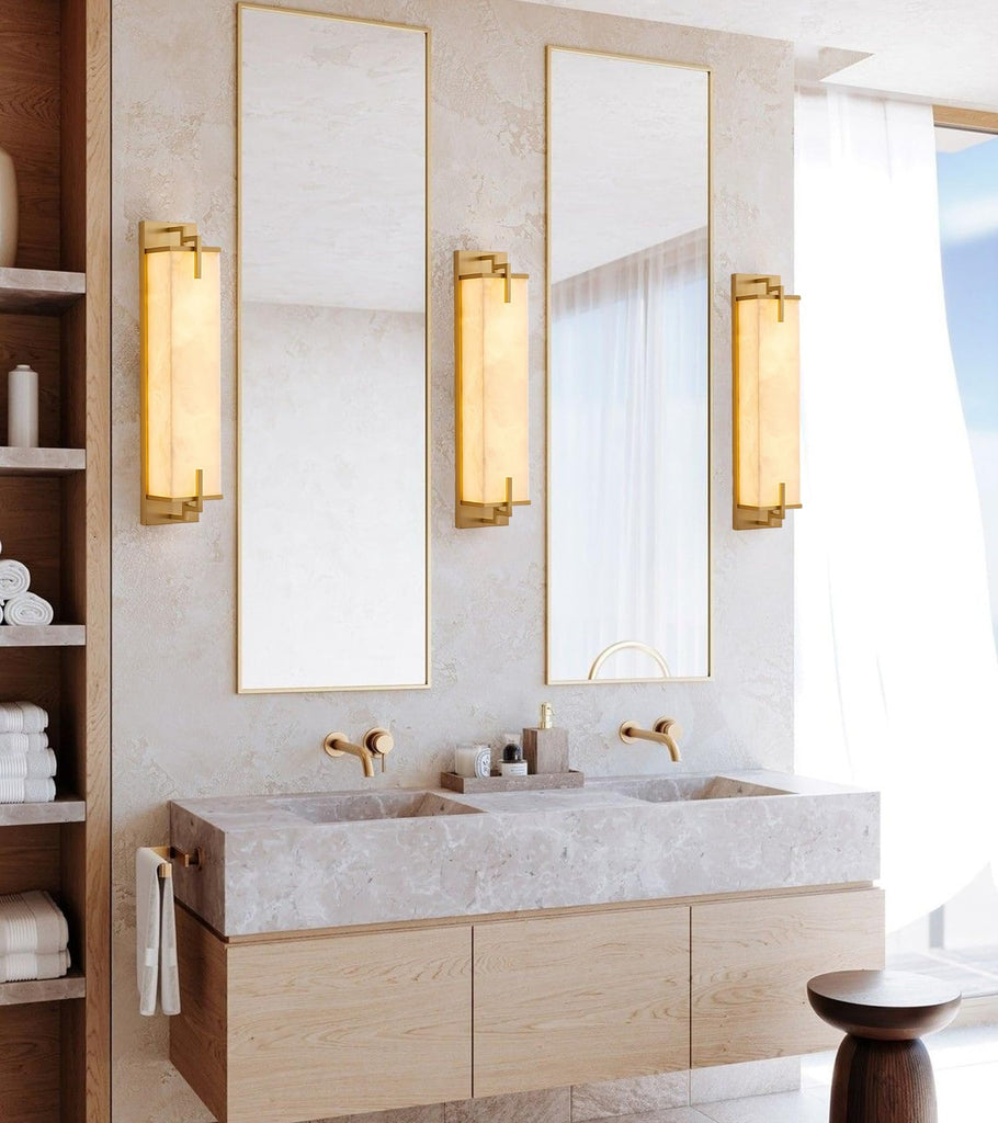 Modern Marble Wall Sconce Natural Alabaster Sconce, 23.6in Gold