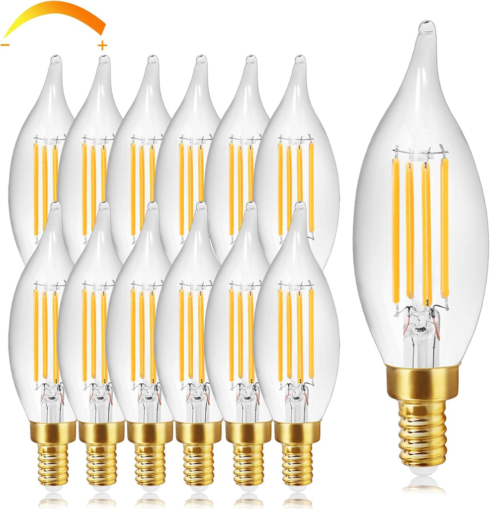 Dimmable E12 LED Candelabra Bulbs 60 Watt Equivalent, 2700K Warm White 700 Lumen Chandelier Light Bulbs, 6W Flame Tip