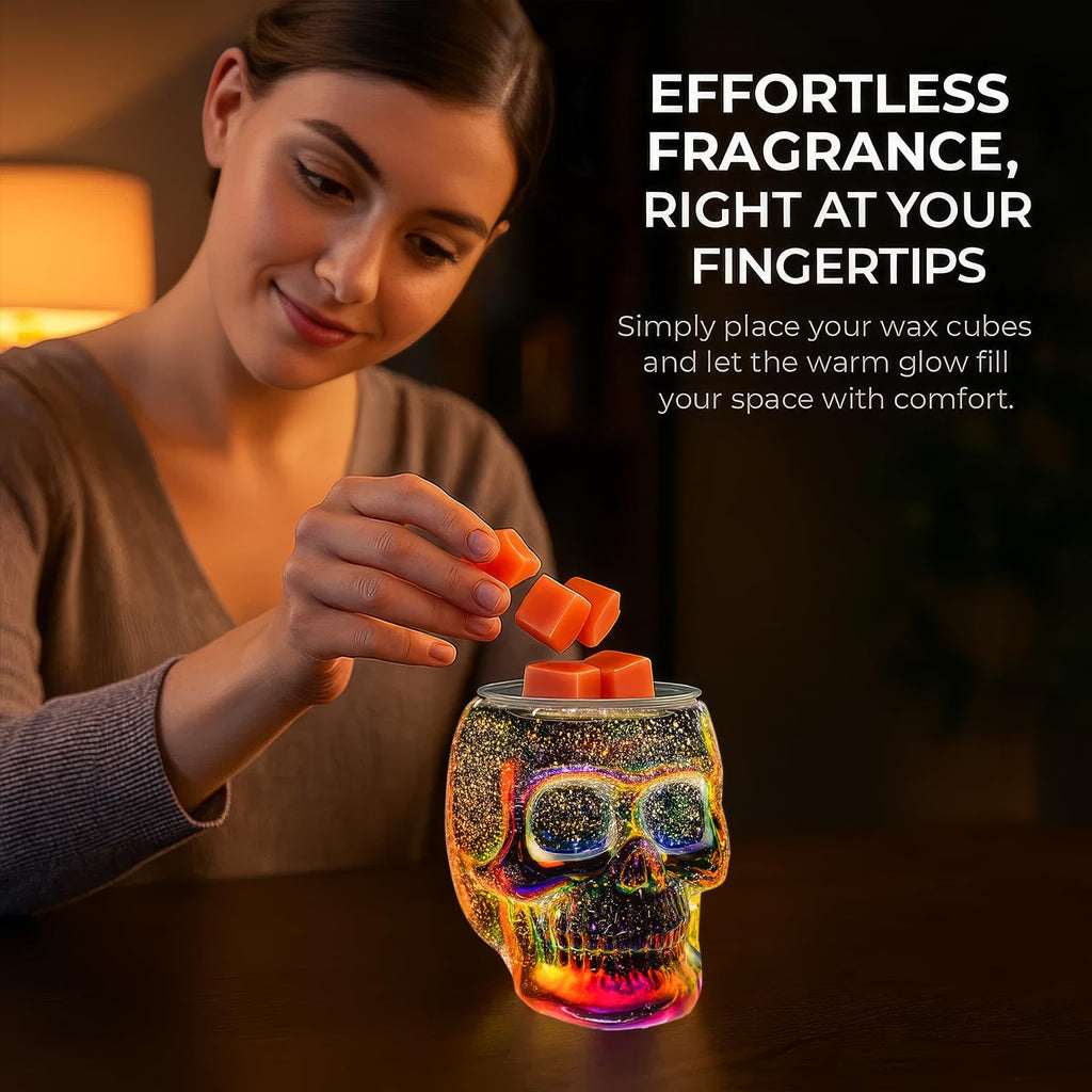 Wax Melt Warmer, Wax Warmer for Scented Wax with Light Bulb, Electric Skull Wax Burner, Halloween Fragrance Wax