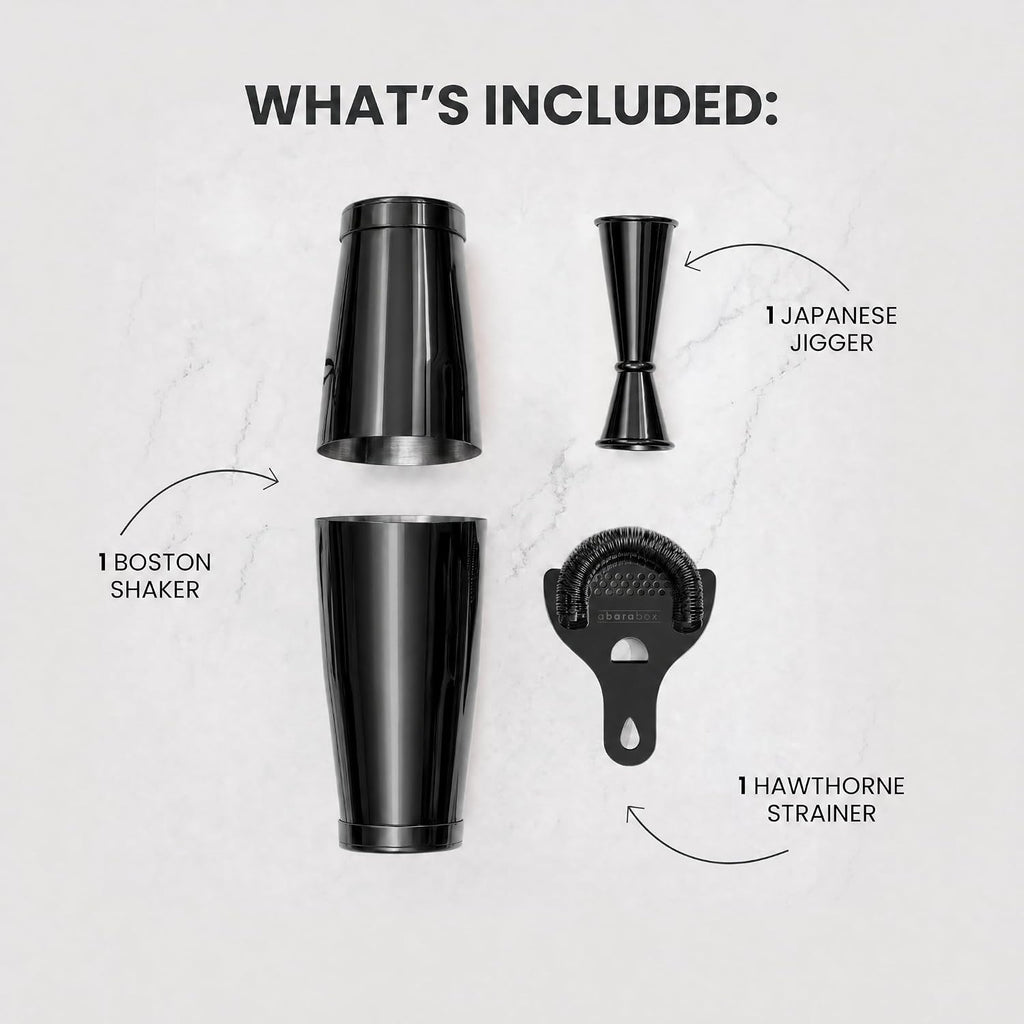 Cocktail Shaker Set, 4-Piece Professional Bartender Kit with Boston Shaker, Strainer and Jigger, Stainless Steel Bar - Set of 4