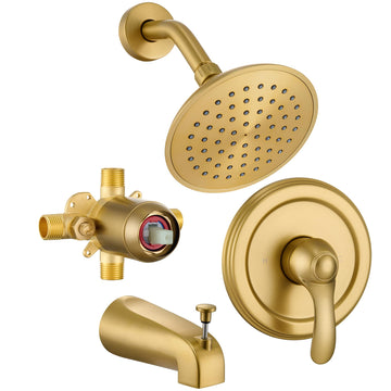 Brushed Gold Shower Tub Faucet Set, 6-Inch Gold Shower Head and Handle Set,Shower Tub Trim Kit,Gold Shower Faucet Set