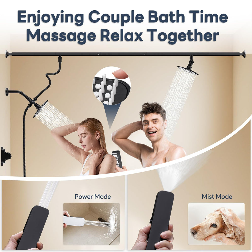 Dual Shower Head for Couples with 6-Mode Diverter, Matte Black