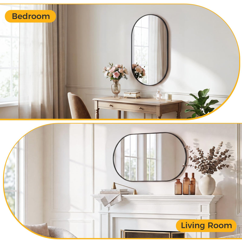 24" x 36" Oval Bathroom, Wall Mirrors with Metal Frame