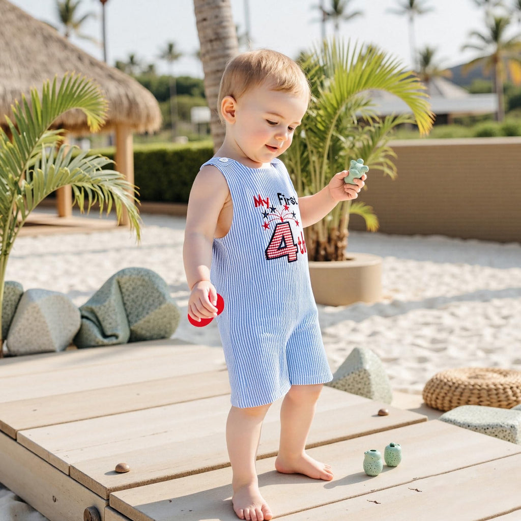 My First 4th Of July Baby Girl Boy Outfit American Flag Sleeveless Overalls Stars And Stripes Romper Memorial Day (My