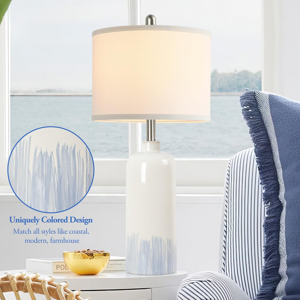 26'' Ceramic Table Lamps Set of 2 Bedroom Nightstand, Blue