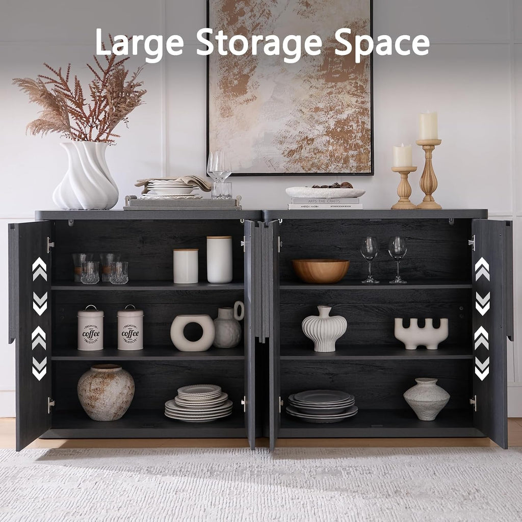 62.28'' Sideboard Buffet Cabinet W/Storage, Modern Accent Cabinets W/Curved Handles & Adjustable Shelves, 4 Doors