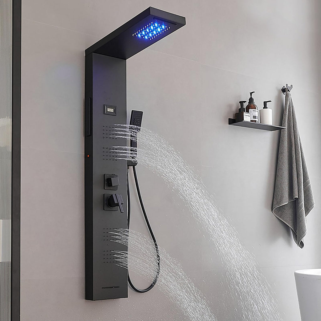 Black Shower Panel, Bathroom Shower Panel Tower System with Temperature Display Wall Mount