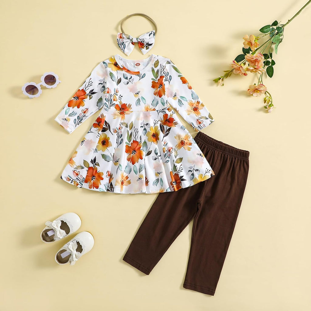 Toddler Baby Girl Clothes Set Long Sleeve Print Tunic Tops Pants Fall Winter Outfits