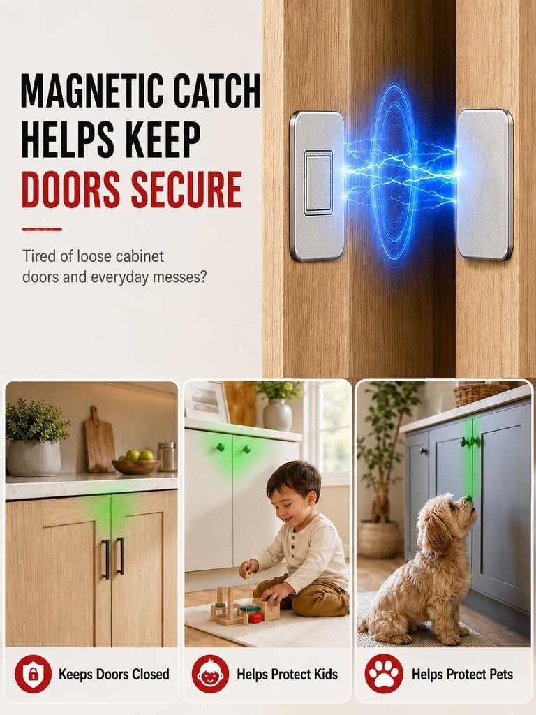 8 Pack Magnetic Cabinet Door Catch, Ultra Thin Cabinet Door Magnets with Strong Adhesive, Magnetic Cabinet Latch