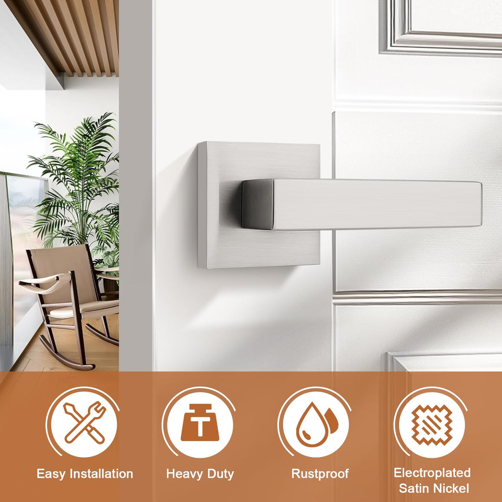 2 Pack Stain Nickel Door Lever Dummy Lever Door Handle for Closets French Doors,Square Dummy Door Lever,Non-Turning