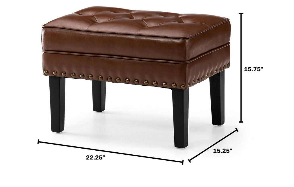 Faux Leather Foot Stool, Mid Century Modern Foot Stools Ottoman, Vintage Ottoman Tufted Square Vanity Seat, Coffee