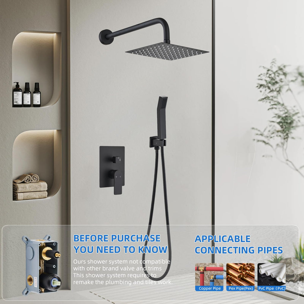 Shower Faucet Set With 8" Shower Head And Handheld Black