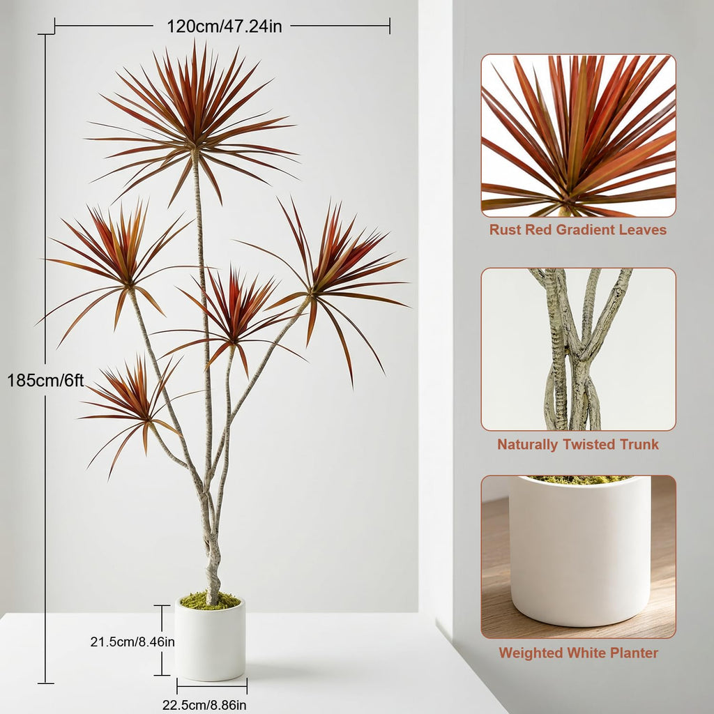 6ft Artificial Dracaena Marginata Fall Tree with Decorative Planter