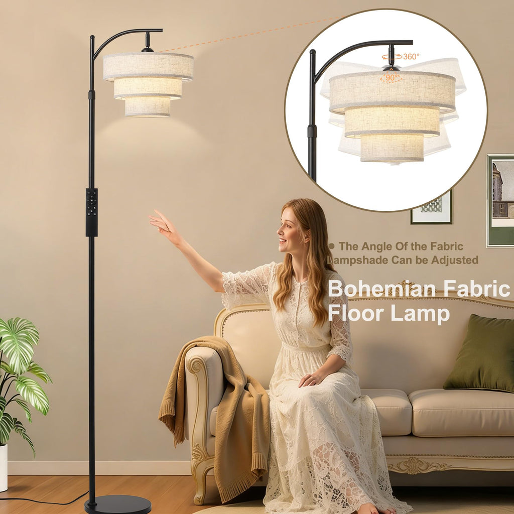Dimmable Floor Lamp with Remote Control, Arc Fabric Tall Floor Lamp with 3-Color Temperatures Remote & Dimmable 9W