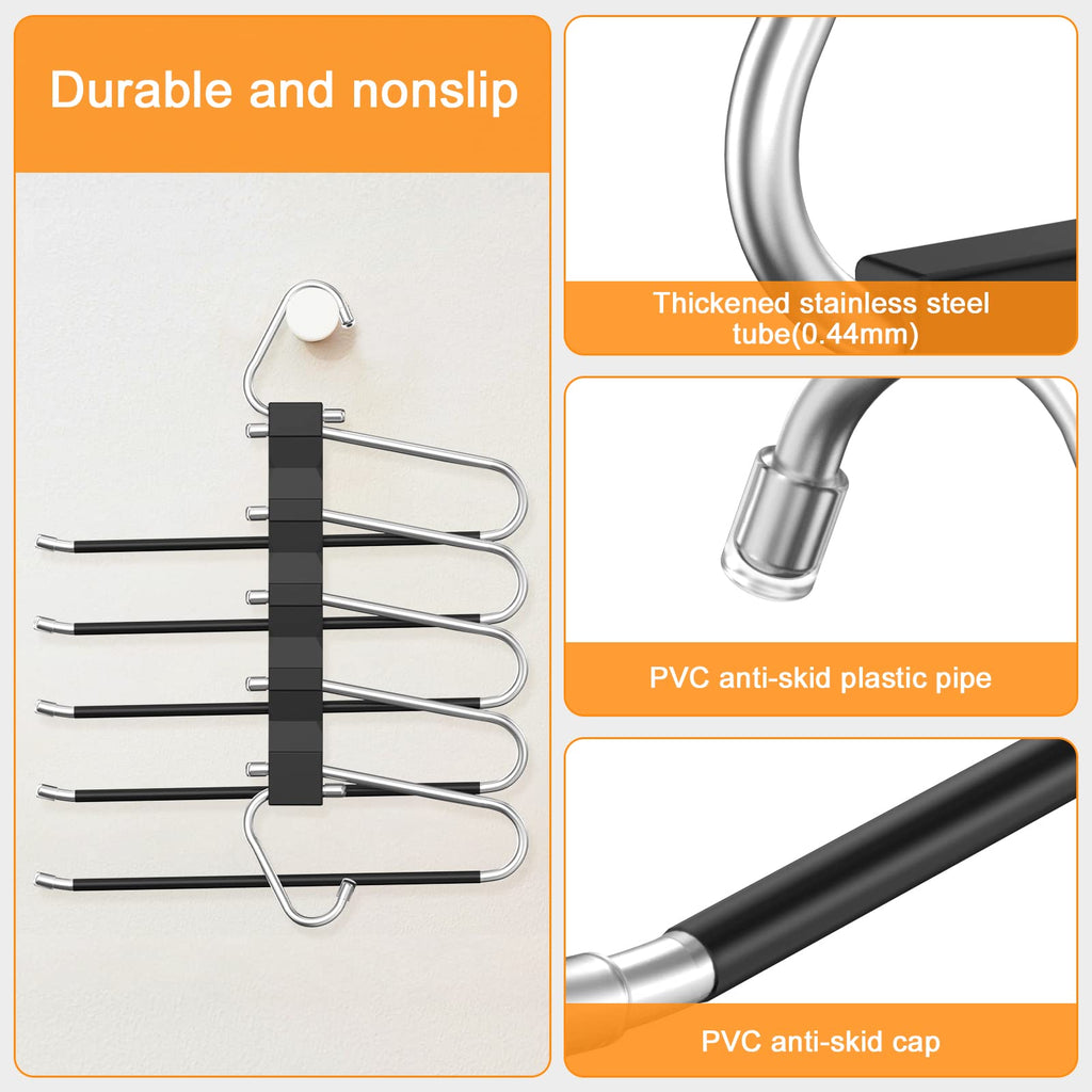 3 Pack Pants Hangers Space Saving, Anti-Slip Multi-Functional Pants Rack, Thickened Stainless Steel Tube with 15