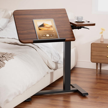 Tiltable Mobile Small Standing Desk, Pneumatic Adjustable Height Overbed Bedside Table with Wheels, Sit Stand