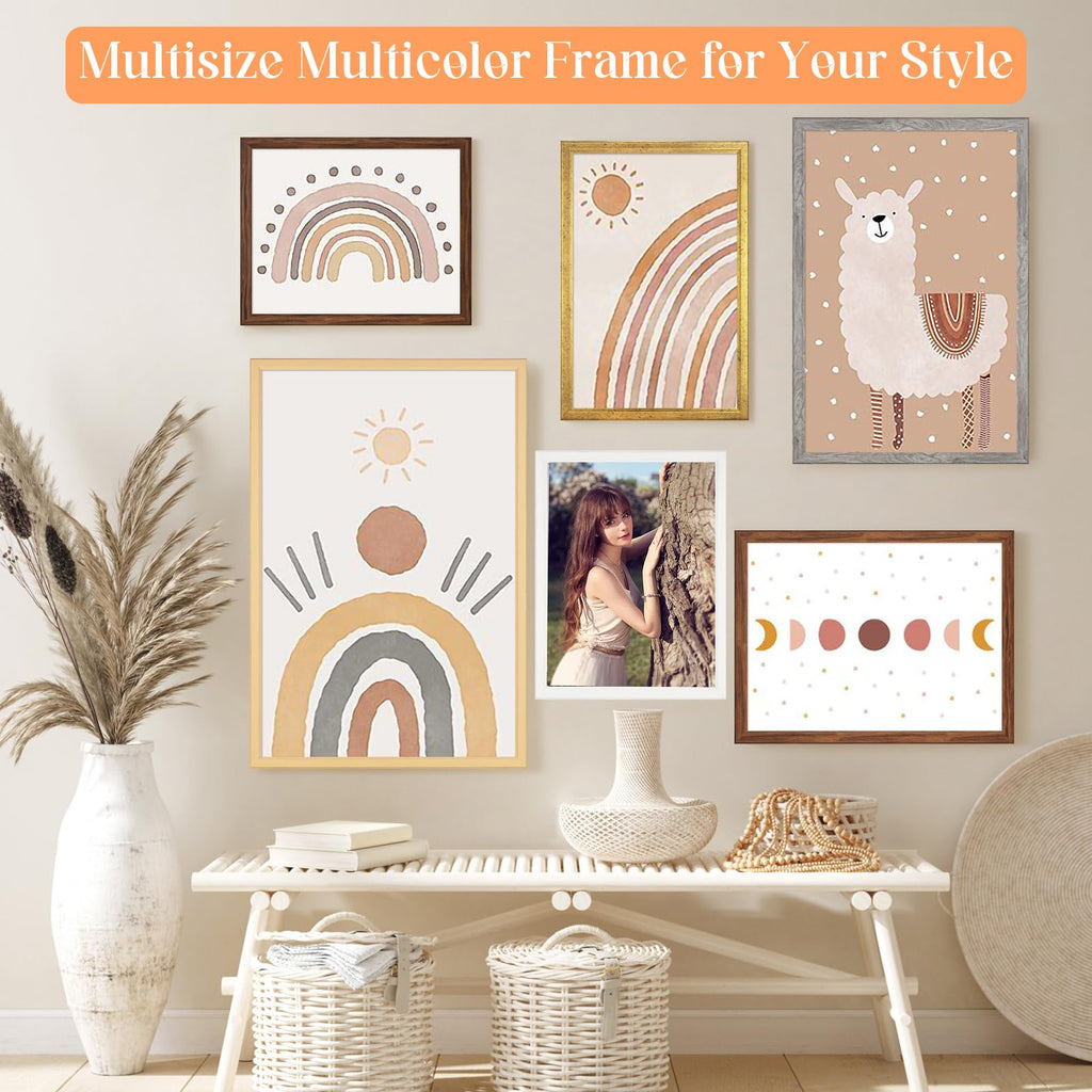 3 pack Wood 13x17 Frame Gold, Ornate Natural Wooden 17x13in Picture Frame, Modern Golden 13 x 17in Gallery Photo Pic
