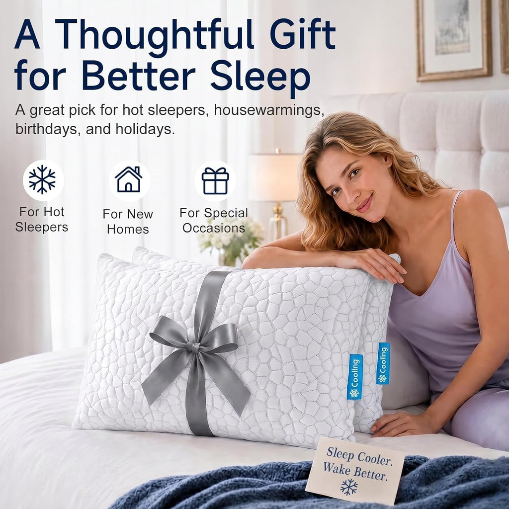 Cooling Memory Foam Pillows King Set of 2, Adjustable Shredded Memory Foam,Bed Pillows for Sleeping with Breathable