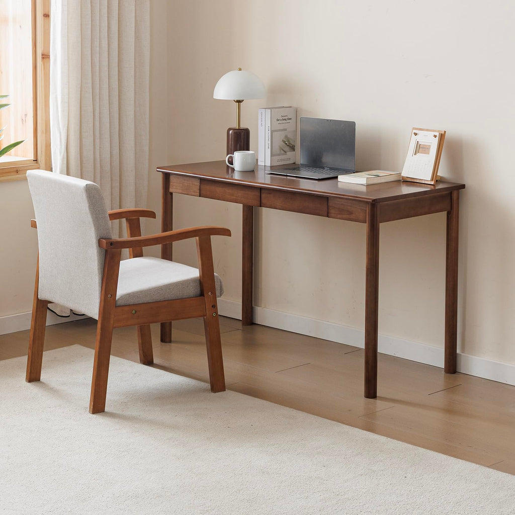 Solid Wood Desk with Drawers (Walnut Color, 39.4inch)