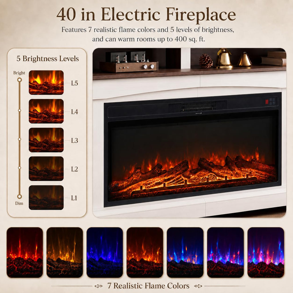 80" Fireplace TV Stand, Modern Entertainment Center for TVs Up to 80", TV Console with Storage Cabinets, Media