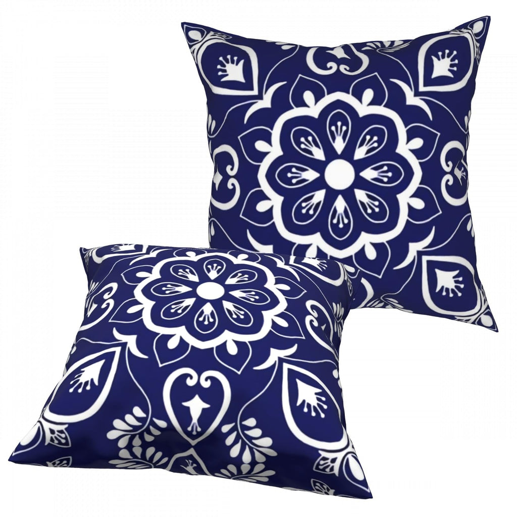 Mexican Talavera Throw Pillow Covers Blue Moroccan Square Pillowcases Cushion Cover 18x18 Inch for Room Sofa Chair