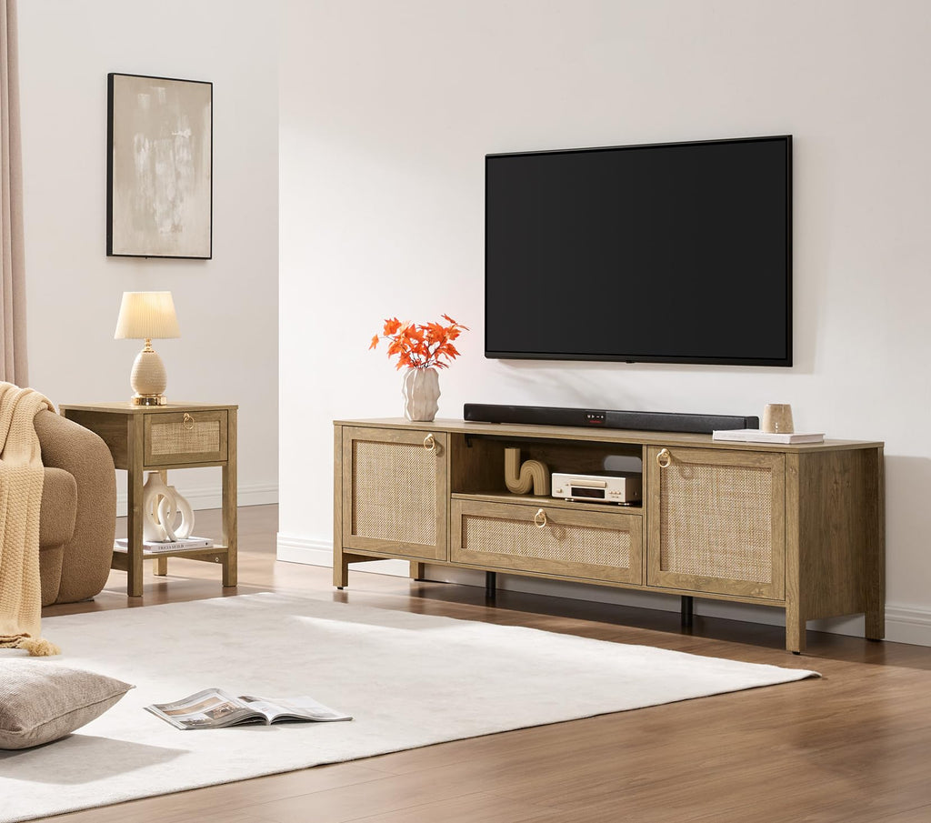 69" Rattan TV Stand with Storage