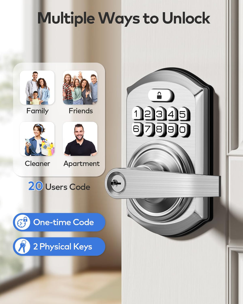 Keyless Entry Door Lock Handle with Keypad, Satin Nickel