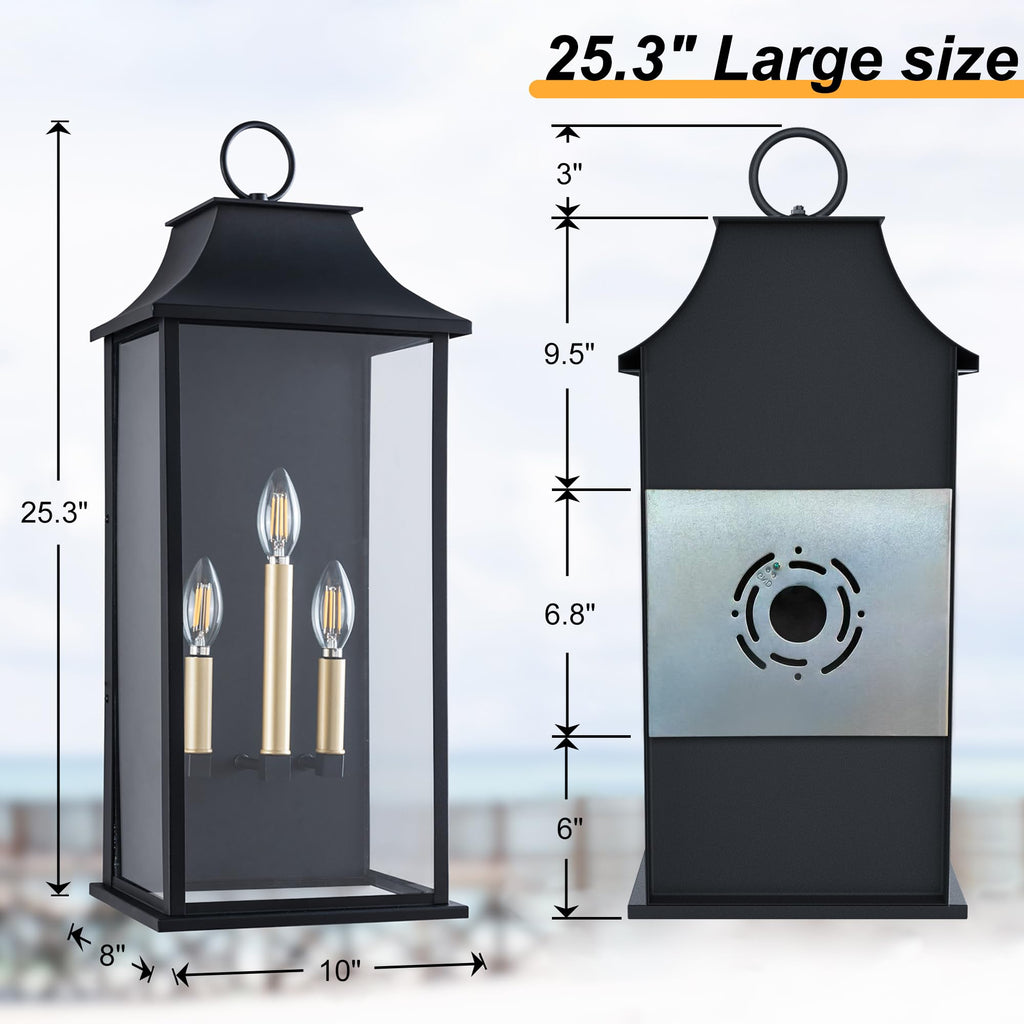 Dusk to Dawn Outdoor Wall Light, Black, 25.3" Exerior Lamp