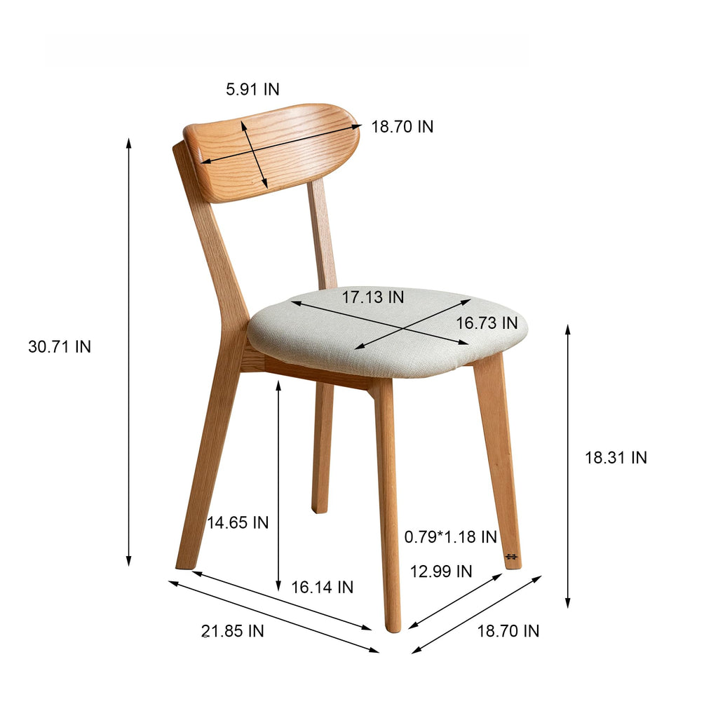 100% Solid Oak Dining Chairs Set of 2, Mid-Century Modern Dining Room Chairs, Wooden Kitchen Chairs with Beige