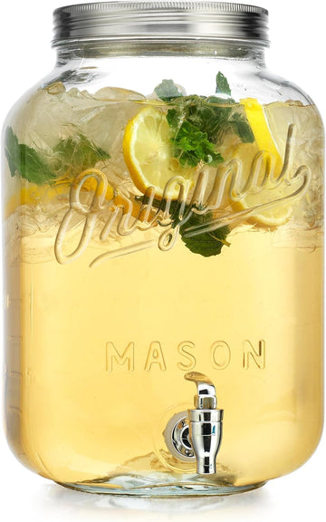 2 GALLON for Parties, Original Mason Ice Beverage Dispensers, Glass Water Dispenser with Spigot, Laundry Detergent