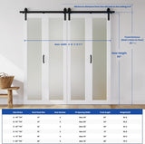 80" x 84" Bifold Sliding Barn Door, 1 Lites Tempered Frosted Glass Panel with Sliding Hardware Kit S