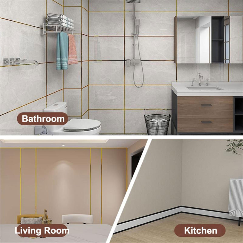 Peel and Stick Molding Trim, Flexible Wall Ceiling Floor Cabinet Tile Edge Moulding(Gold,3mx18mm)