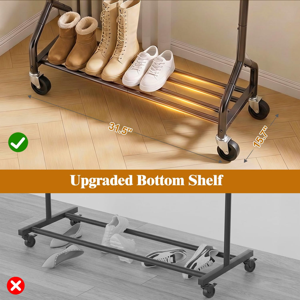 Rolling Clothes Rack with Shelf, Garment Rack Load 210Lbs, Black