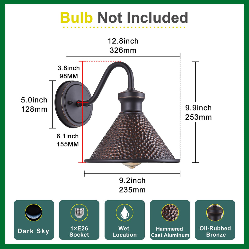 Gooseneck Outdoor Wall Light Fixtures, 2-Pack Farmhouse Barn Lights for Porch, Industrial Oil-Rubbed Bronze Exterior