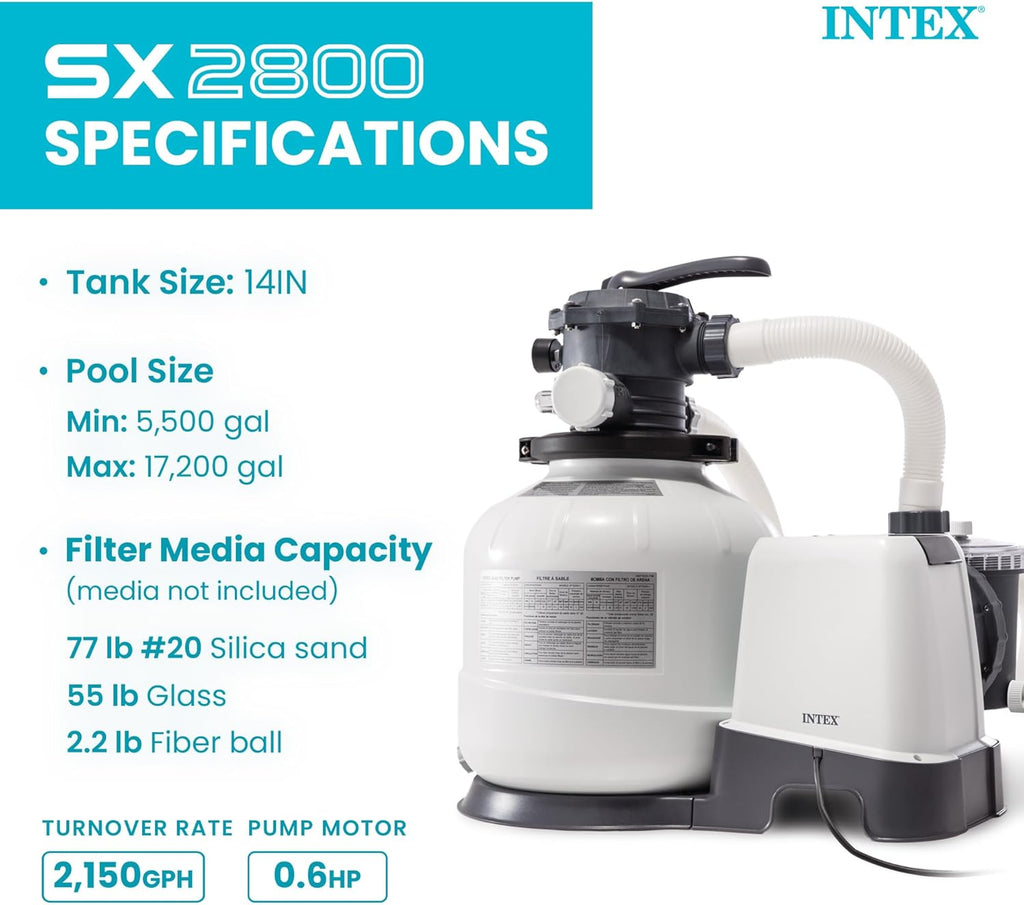 Krystal Clear 2,800 GPH Sand Filter Pump for Above Ground Pools | 26647EG - 14" Tank for Swimming Pools: 5,500 to