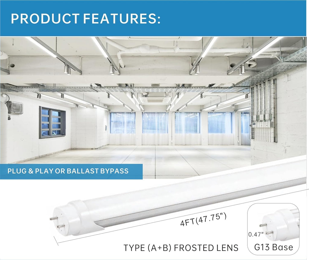 24 Pack 4FT T8 LED Tube Light, Hybrid Type a+b 12W/15W/18W/22W, 3000K |3500K|4000K|5000K|6500K, Single and Double End