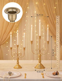 Candelabra Gold Candlestick Holders - 15.7" Tall 3 Arm Metal Taper Candle Holdereplace Mantel Christmas Decor, Set of 6