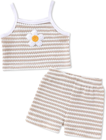 Toddler Baby Girl Summer Clothes Sleeveless Waffle Knit Set